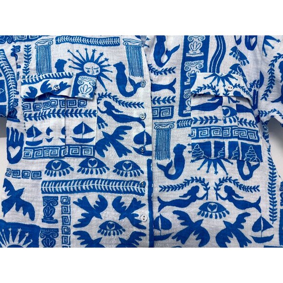 NWT Johnny Was Acantha Easy Set Camp Shirt Calliope Blue Greek Mermaid XS - Picture 6 of 10